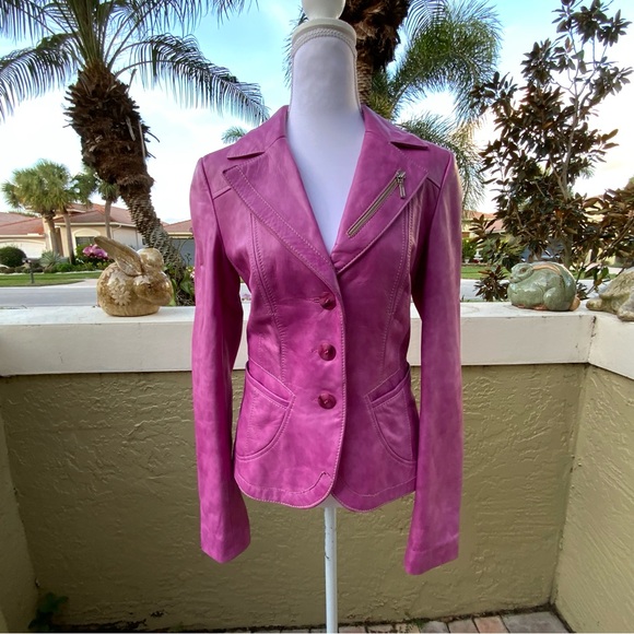 Genuine leather Danier Women's Pink Blazer - Picture 6 of 12